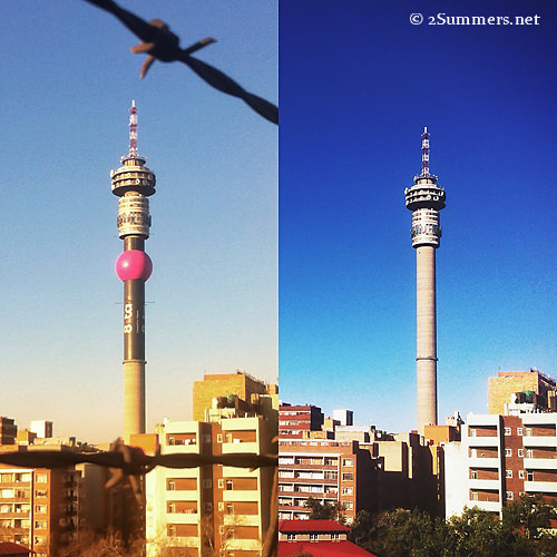 Tower before and after