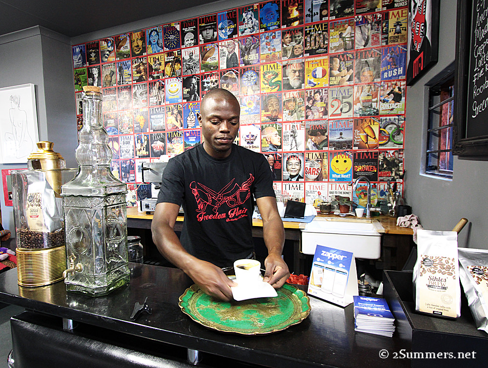 Lucky serving coffee