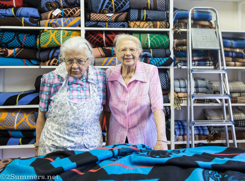 Minnie and Gertie at the Blanket Shop