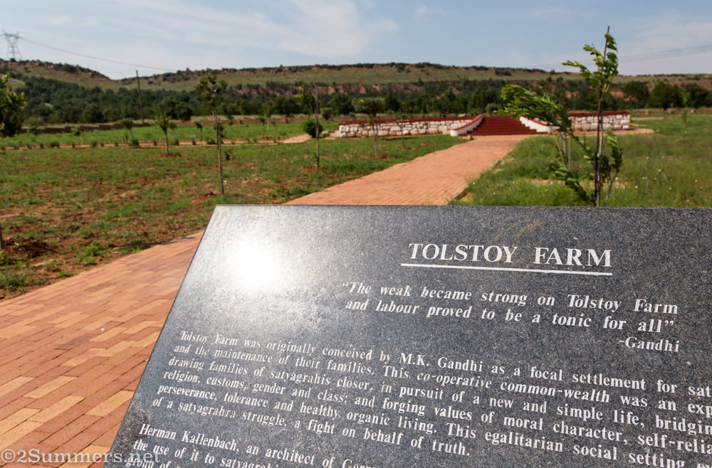 Historical plaque at Tolstoy Farm
