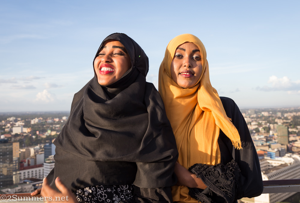 Girls at the top of Kenyatta International Convention Centre in Nairobi