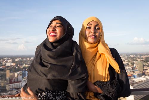 Girls at the top of Kenyatta International Convention Centre in Nairobi