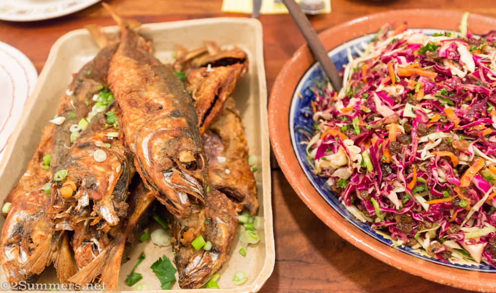 Fried fish and Moroccan salad