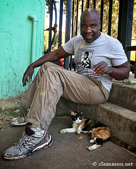 Tiger the cat and George at the Hillbrow Boxing Club