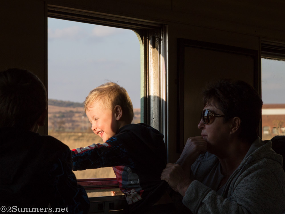 Gleeful child in the train