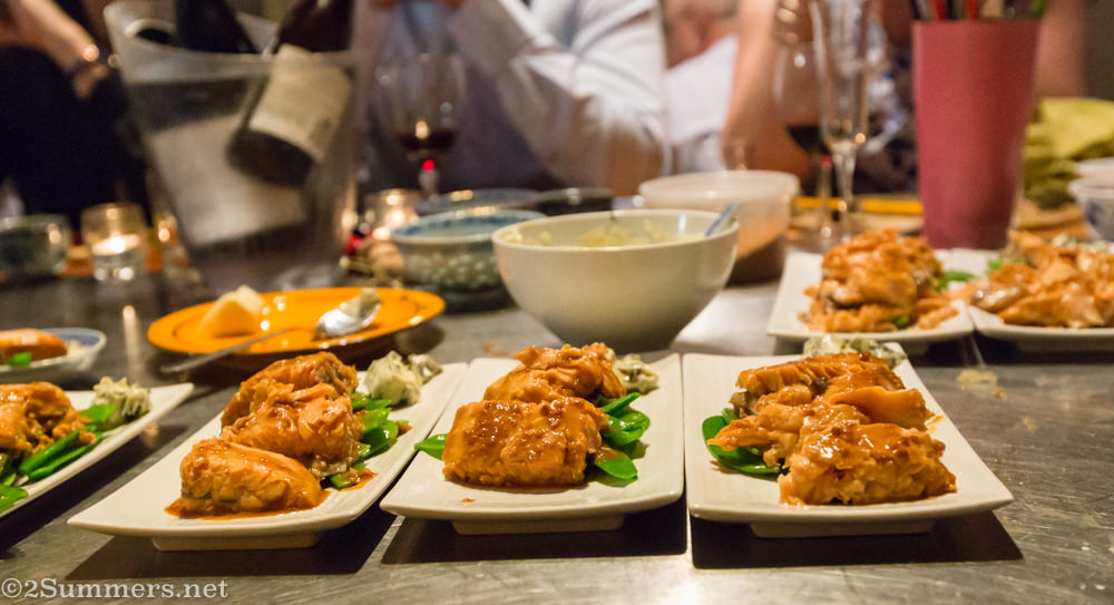 Salmon with snow peas Chez Fong