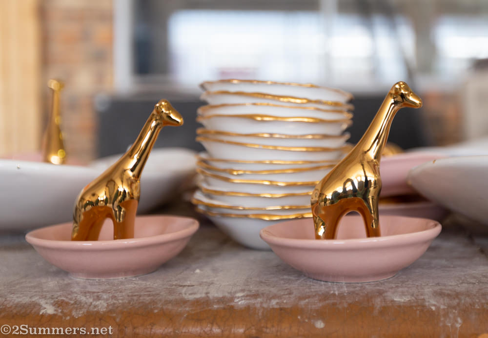 Gold-painted giraffes