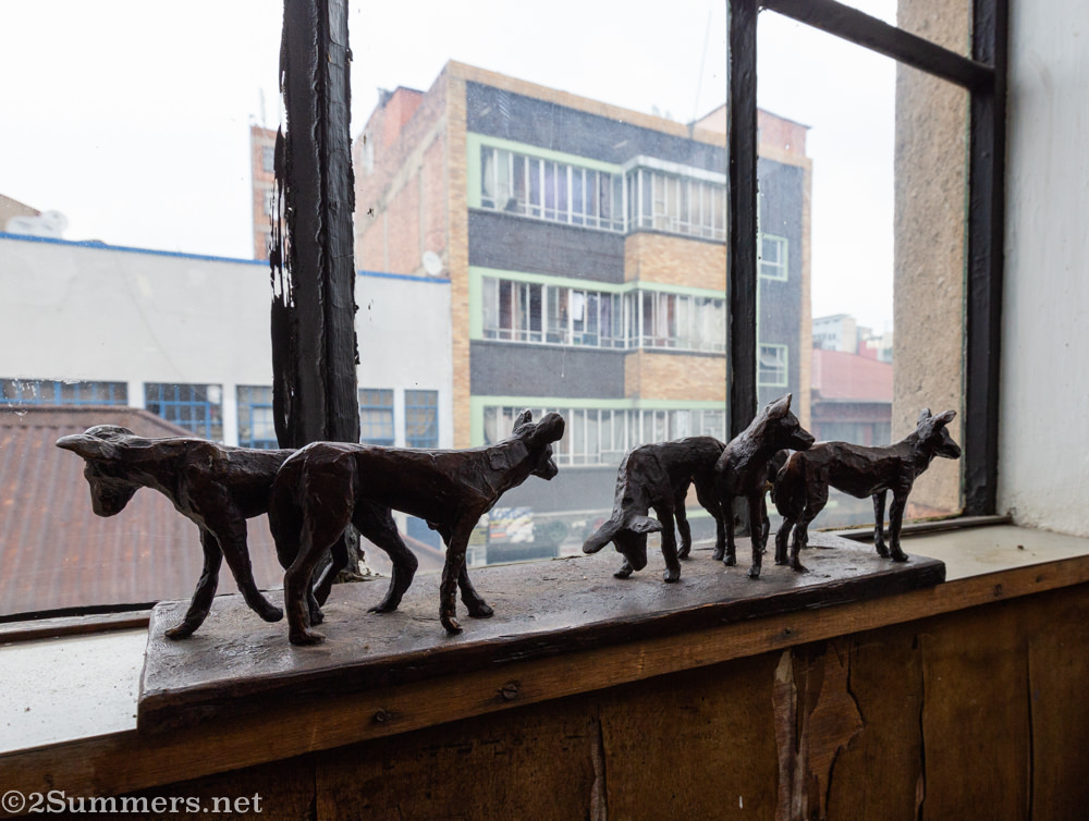 Bronze sculptures in the window at the Workhorse Foundry in downtown Joburg