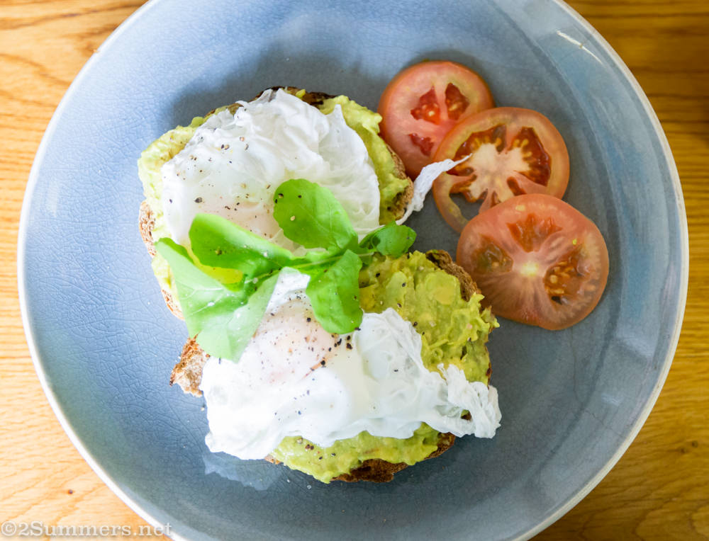 Breakfast at Loof Coffee: Smashed avo on toast with poached egg.