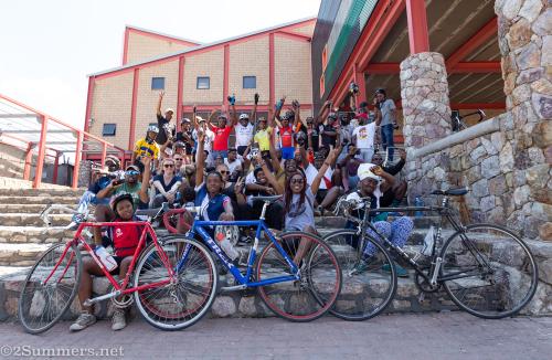 Alexandra Township cycling group in front of the Alexandra Heritage Centre