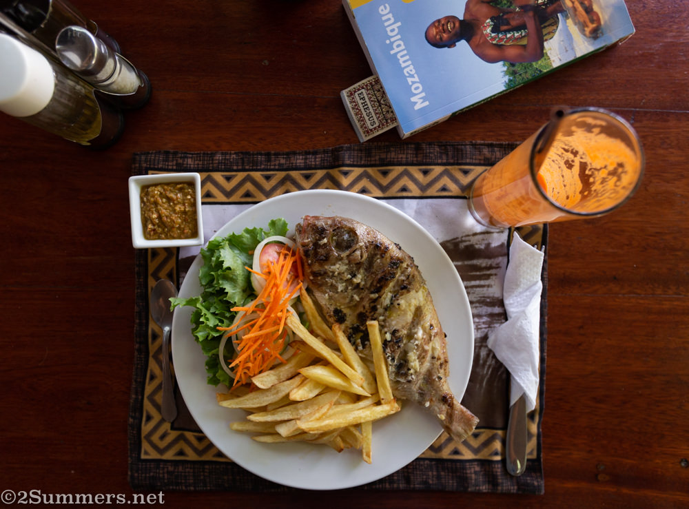 Whole grilled fish at FEIMA in Maputo