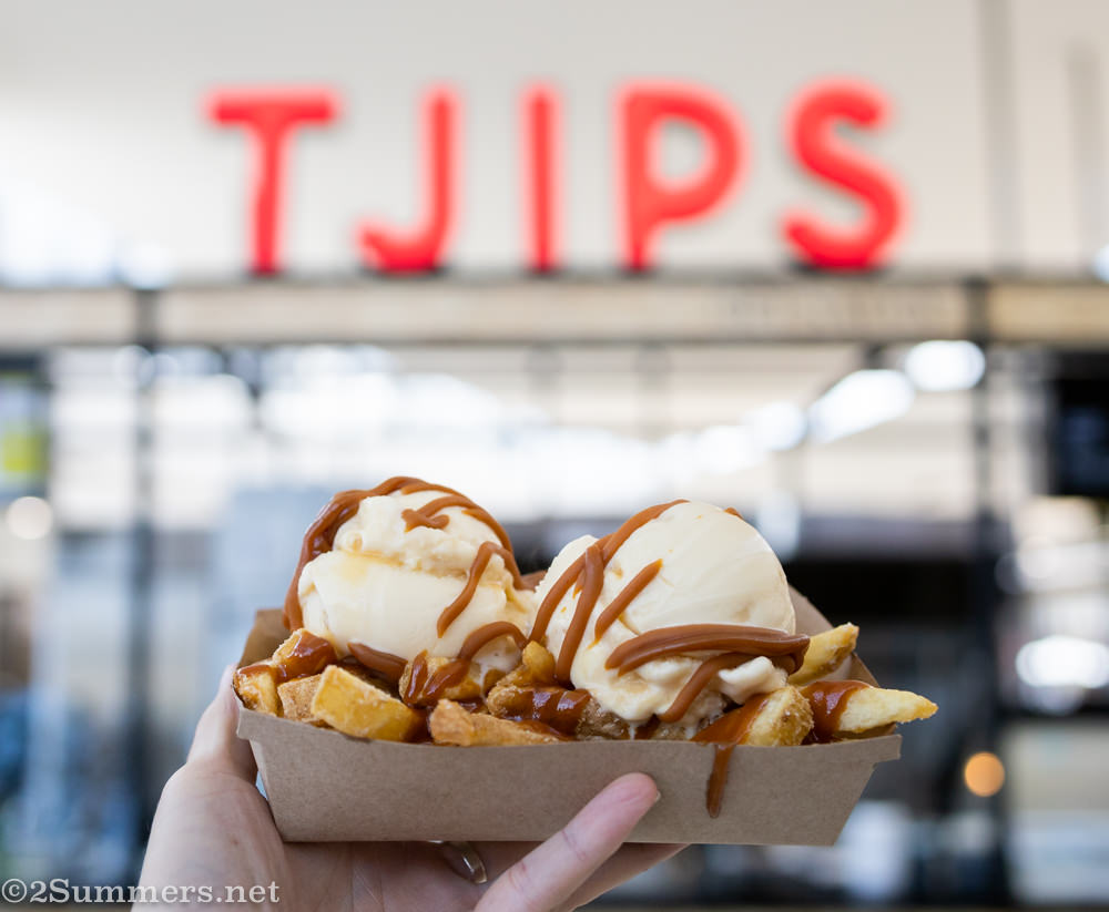 Ice cream over chips.