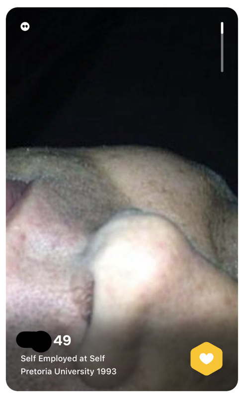 Tinder profile man’s nose.