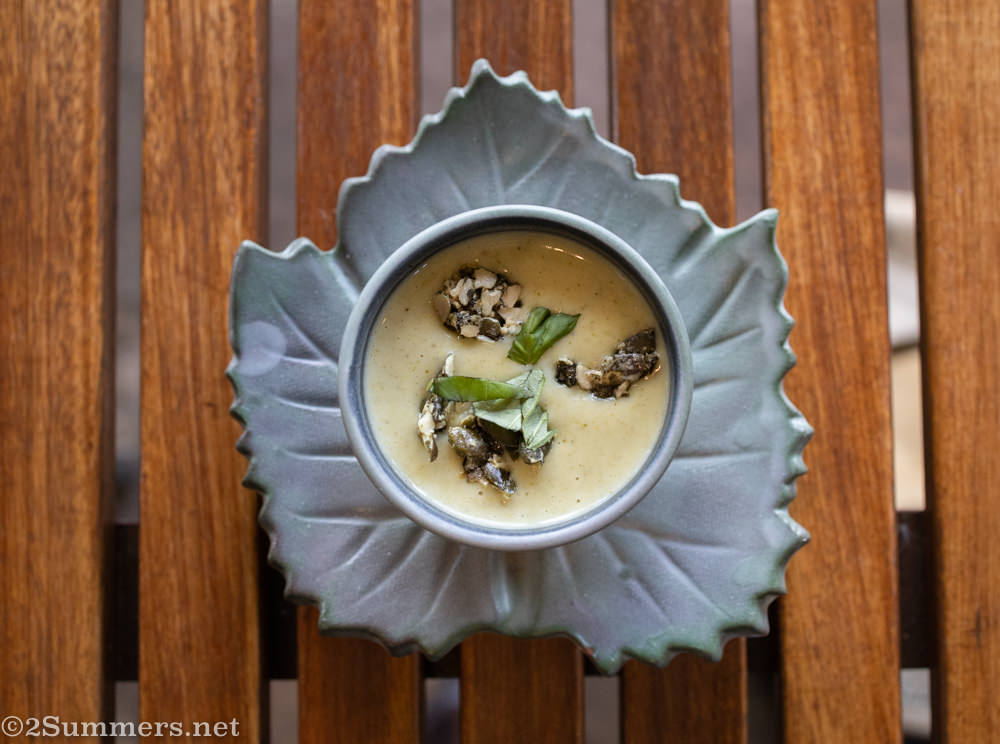 Broccoli and pear soup from Creation Wines tasting menu