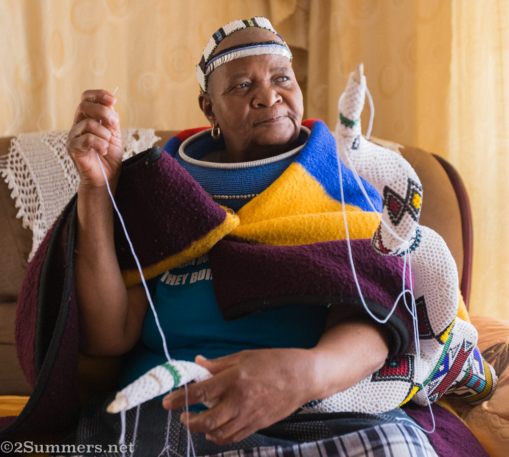 Mama Anna working on Ndebele art