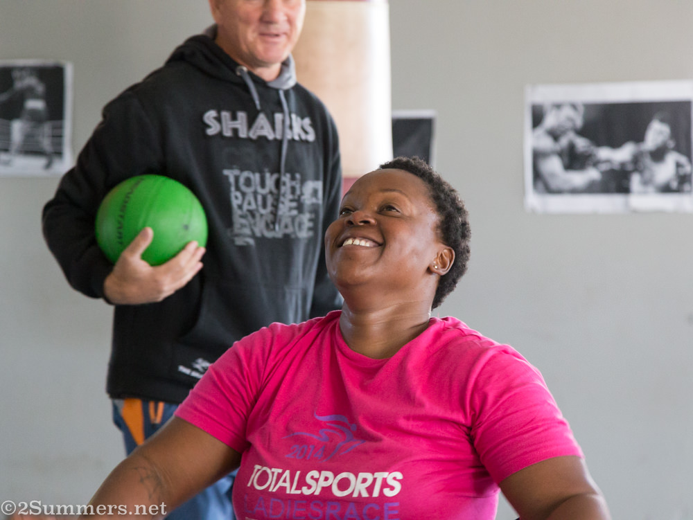 Athlete Deejay Manaleng training with her coach, Boetie Lourens