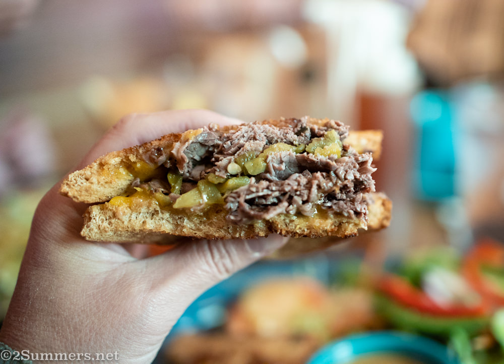 Roast beef sandwich with chile