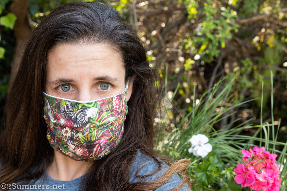 Heather wearing the African jungle mask