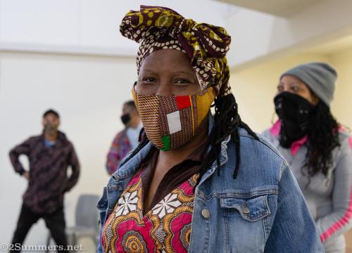 Lady at Food parcel distribution in Melville