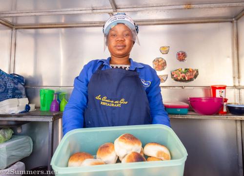 Mbali preparing food in her food trailer