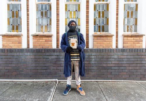 Josaya Muianga the poet at the food parcel collection