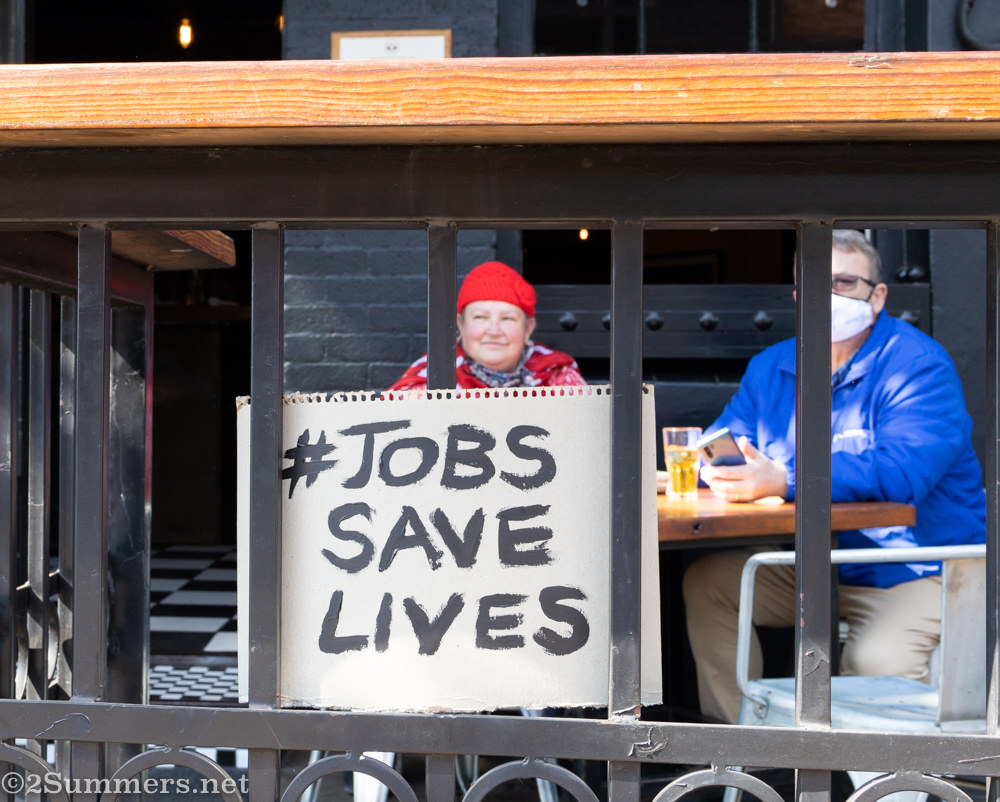 JobsSaveLives sign at Hell’s Kitchen in Melville