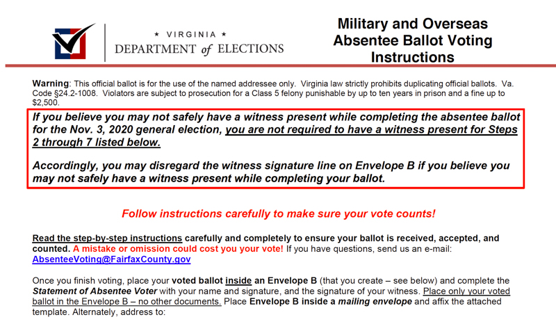 Voting instructions from Virginia