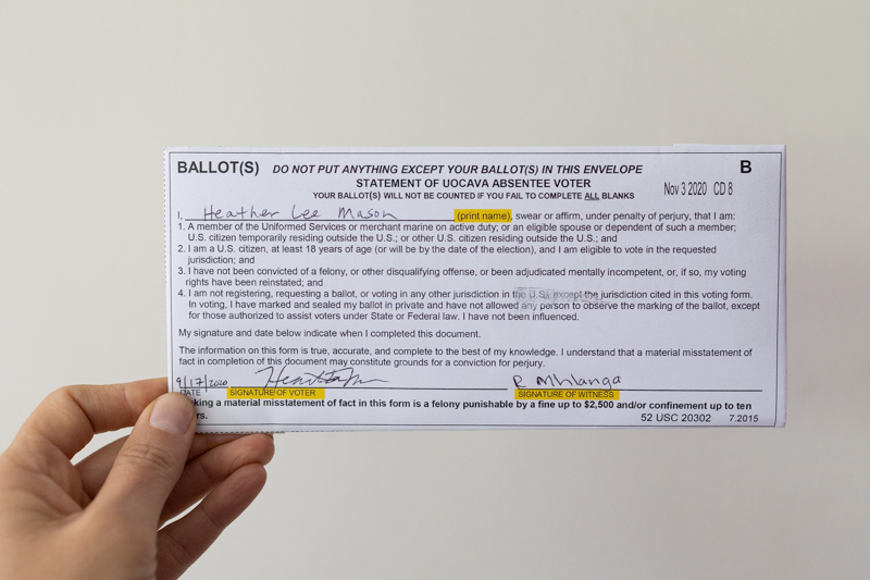 My voting ballot for American in South Africa