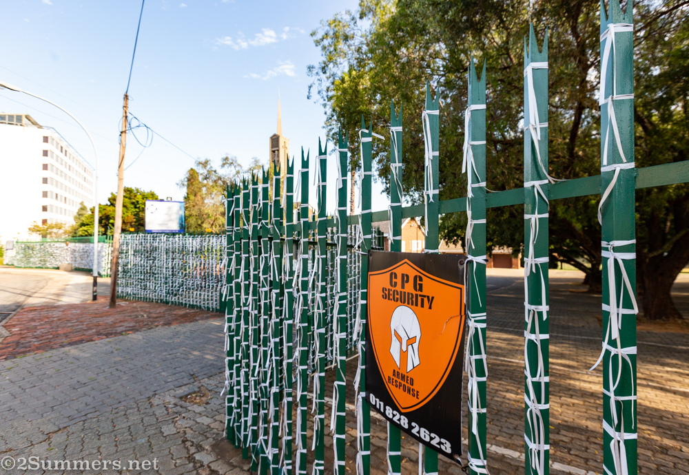The fence in front of St. James Presbyterian Church