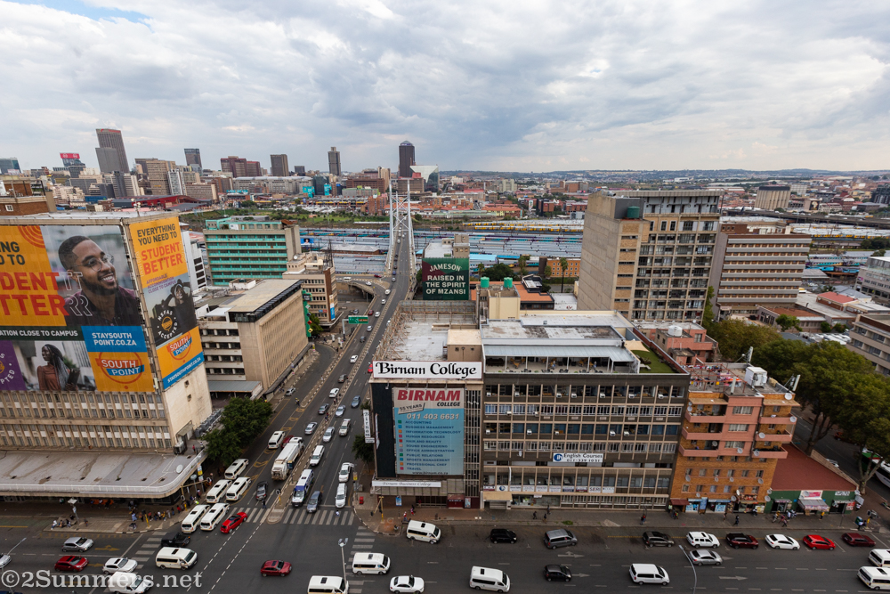 View of Mandela Bridge and downtown Joburg