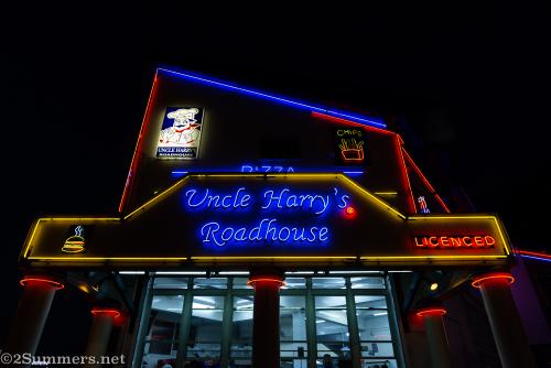 Neon sign at Uncle Harry's Roadhouse