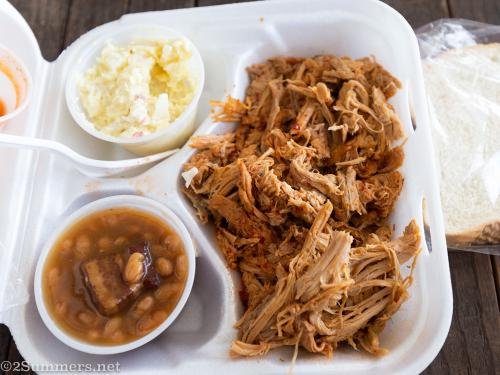 Pulled pork barbecue platter from Scott's Barbecue in Hemingway, South Carolina