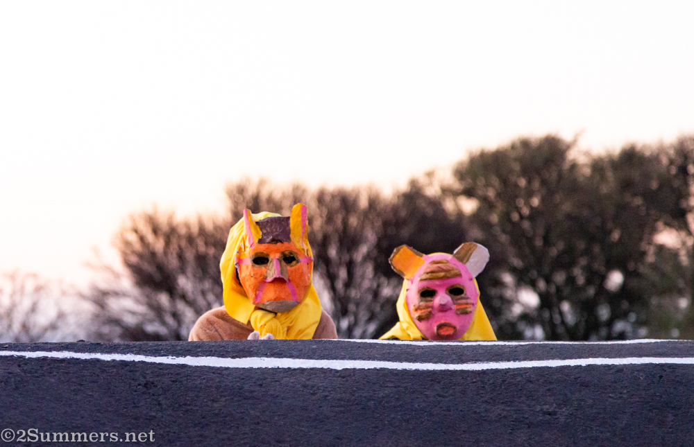 Kids in masks at the burn