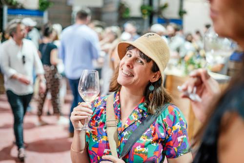 Heather tasting wine at Noble Vice Fest