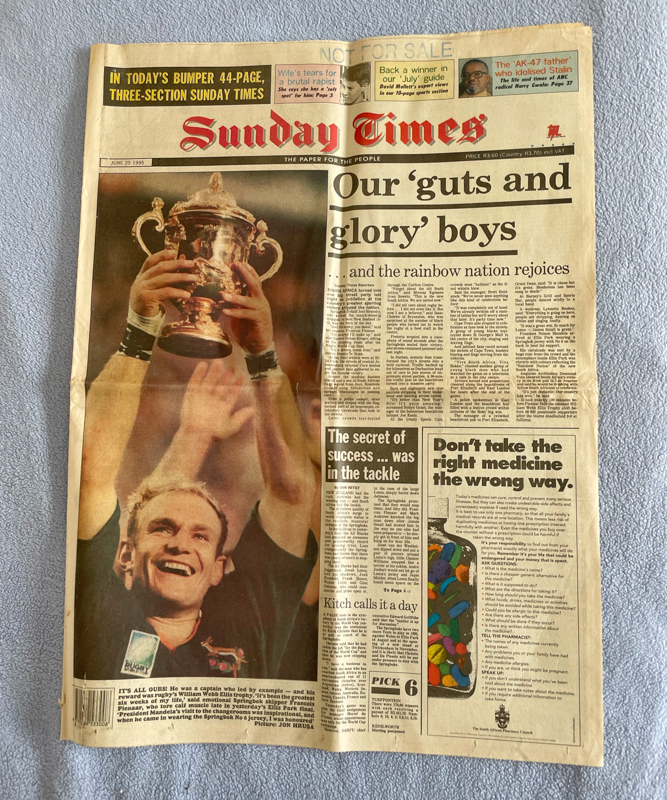 News paper clipping from Sunday Times – Rugby World Cup 1995