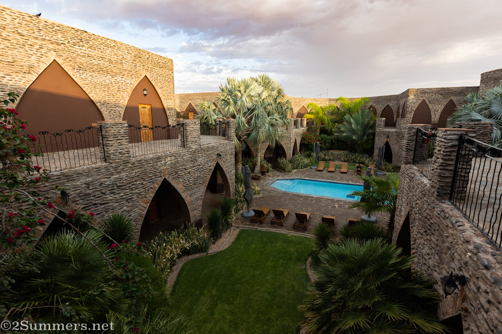Desert oasis courtyard at Le Mirage