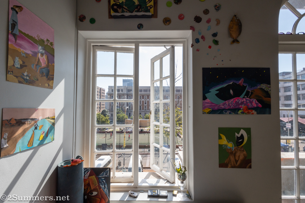 View through the window in Zitha Seza’s studio