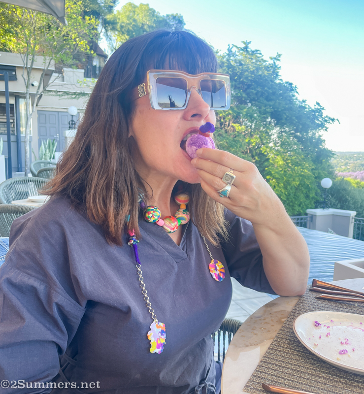 Heather eating a macaron