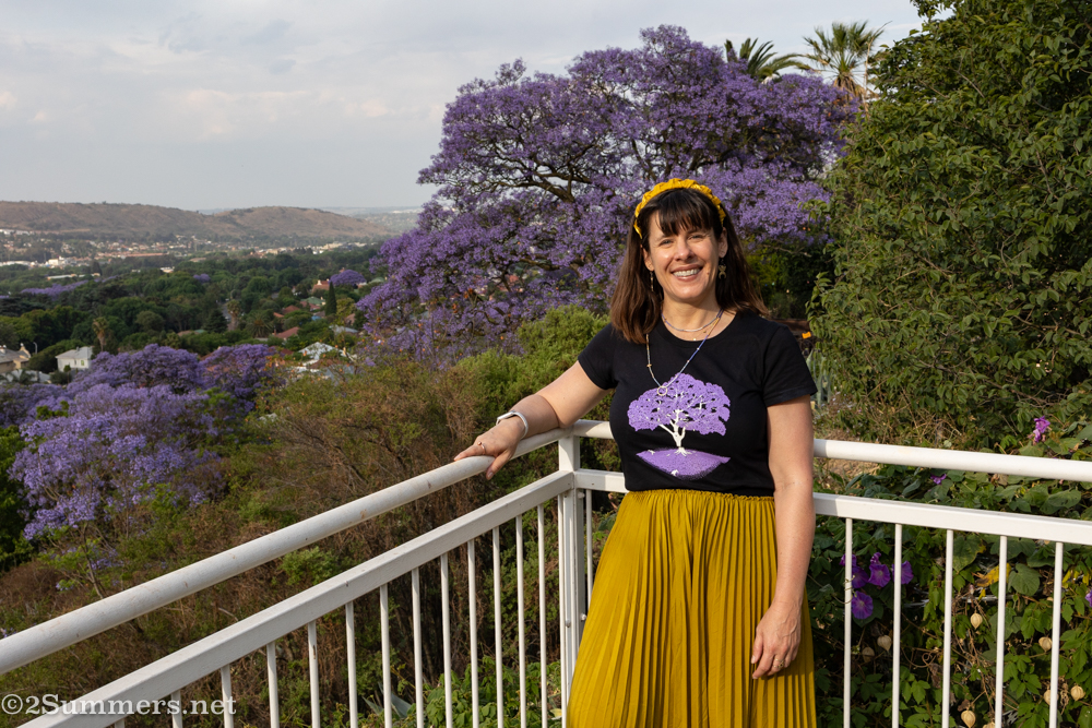 Heather in jacaranda shirt