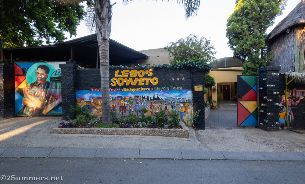 Signage outside Lebo’s Soweto Backpackers