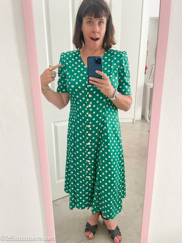 Heather in crazy green dress