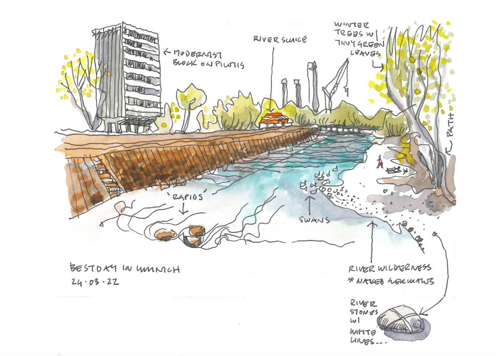 Thorsten’s sketch of the Isar River in Munich