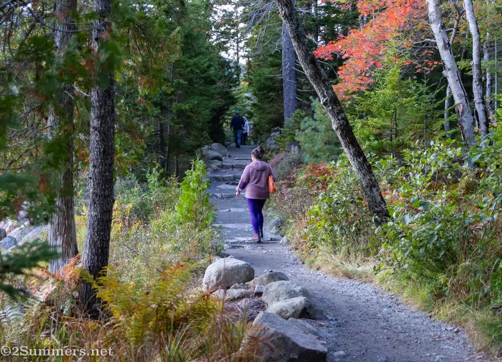 Susanna walking around Jordan Pond in Acadia National Park, Maine