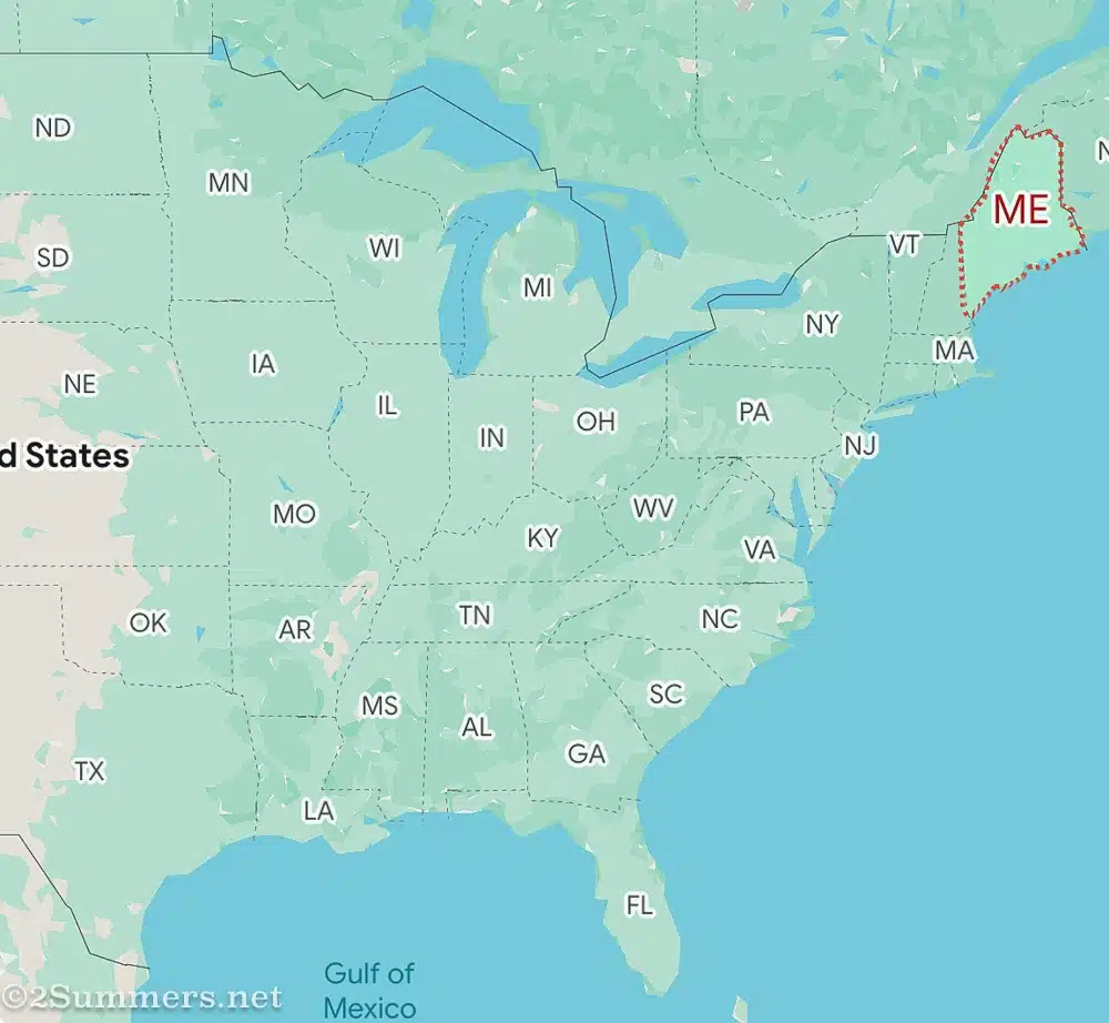 A google map showing where Maine is